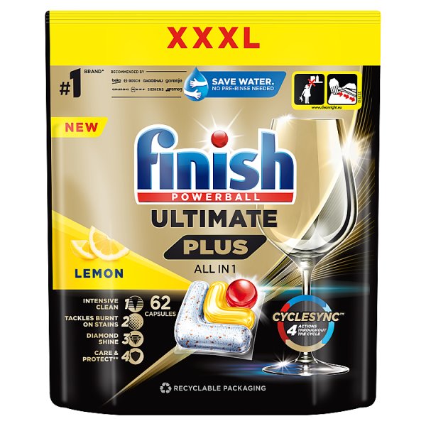 Finish Ultimate Plus Lemon Kapsułki do mycia naczyń w zmywarce 756,4 g (62 sztuk)