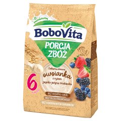 BoboVita Porcja zbóż Delikatna mleczna owsianka z ryżem jagoda-jeżyna-truskawka po 6 miesiącu 210 g
