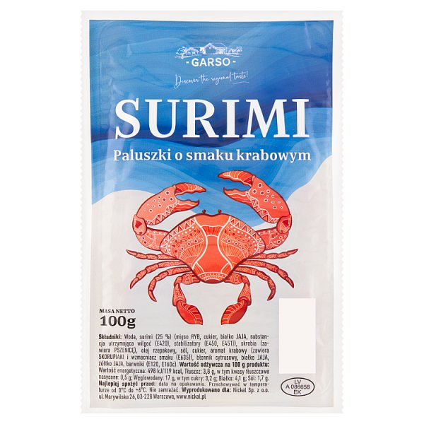 Garso Surimi paluszki o smaku krabowym 100 g