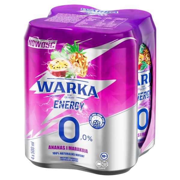 Warka Energy Bezalkoholowy napój piwny ananas i marakuja 4 x 500 ml