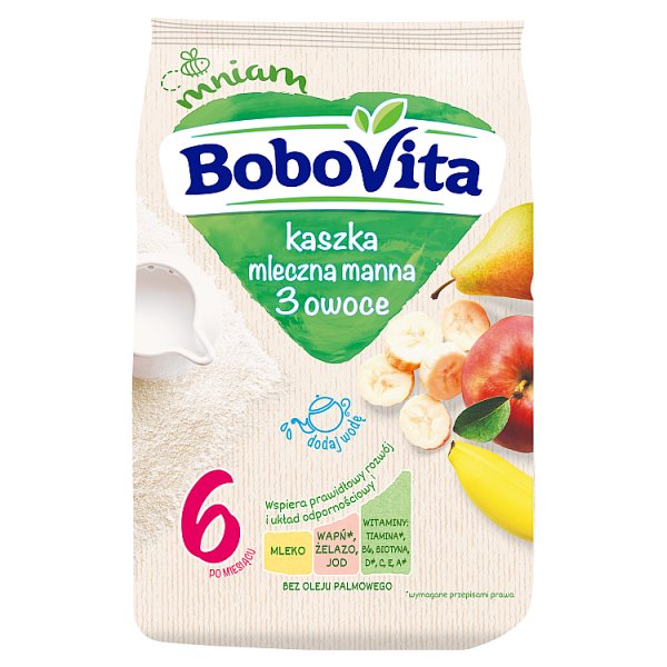 BoboVita Kaszka mleczna manna 3 owoce po 6 miesiącu 230 g