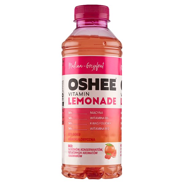 Oshee Vitamin Lemonade Napój niegazowany malina-grejpfrut 555 ml