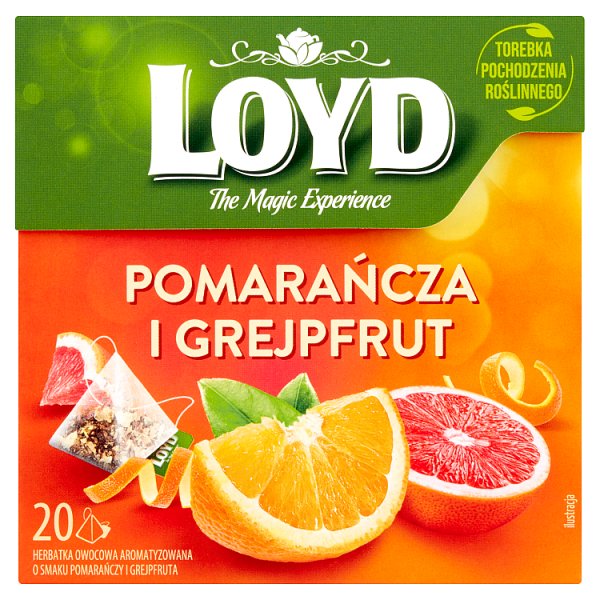 Loyd Herbatka owocowa aromatyzowana o smaku pomarańczy i grejpfruta 40 g (20 x 2 g)