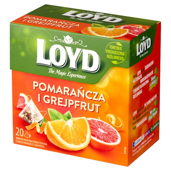 Loyd Herbatka owocowa aromatyzowana o smaku pomarańczy i grejpfruta 40 g (20 x 2 g)