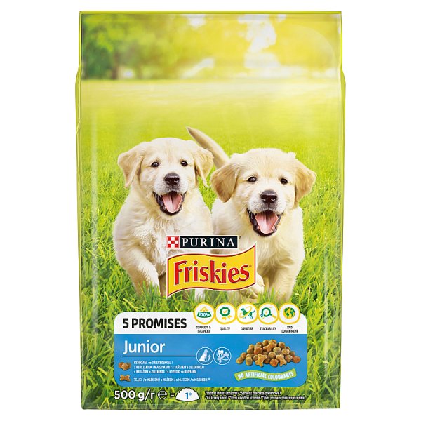 Friskies 5 Promises Junior Karma dla szczeniąt z kurczakiem i warzywami z mlekiem 500 g