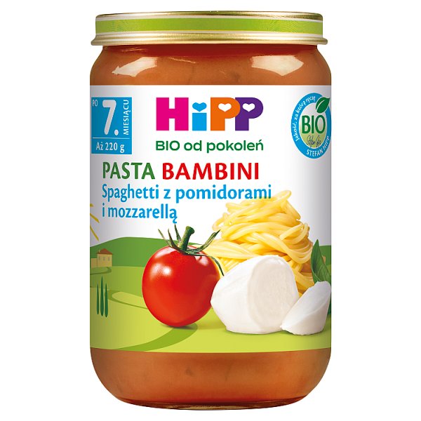 HiPP BIO Pasta Bambini Spaghetti z pomidorami i mozzarellą po 7. miesiącu 220 g