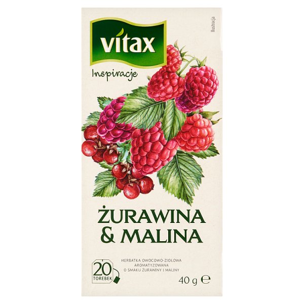 Vitax Inspiracje Herbatka owocowo-ziołowa aromatyzowana o smaku żurawiny i maliny 40 g (20 x 2 g)