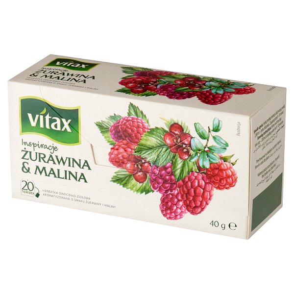 Vitax Inspiracje Herbatka owocowo-ziołowa aromatyzowana o smaku żurawiny i maliny 40 g (20 x 2 g)