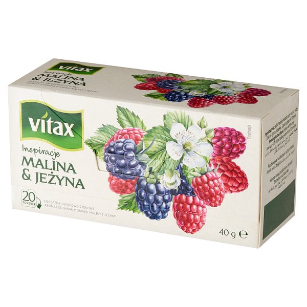 Vitax Inspiracje Herbatka owocowo-ziołowa aromatyzowana o smaku maliny i jeżyny 40 g (20 x 2 g)