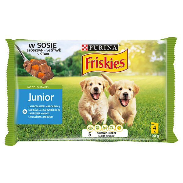 Friskies Junior Karma dla szczeniąt w sosie z kurczakiem i marchewką 400 g (4 x 100 g)