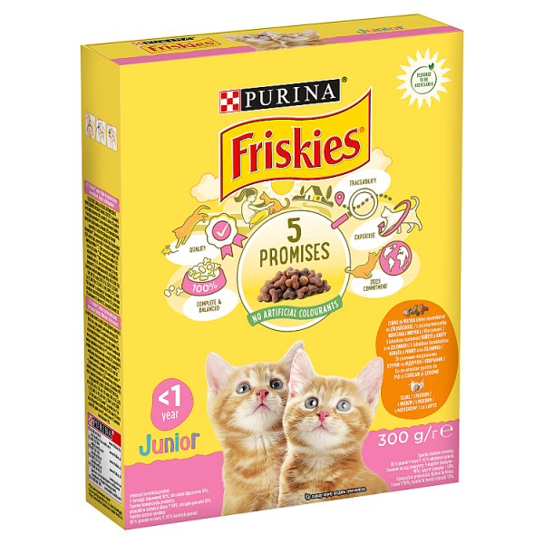 Friskies Junior Karma dla kotów z mieszanką kurczaka i indyka z warzywami i mlekiem 300 g