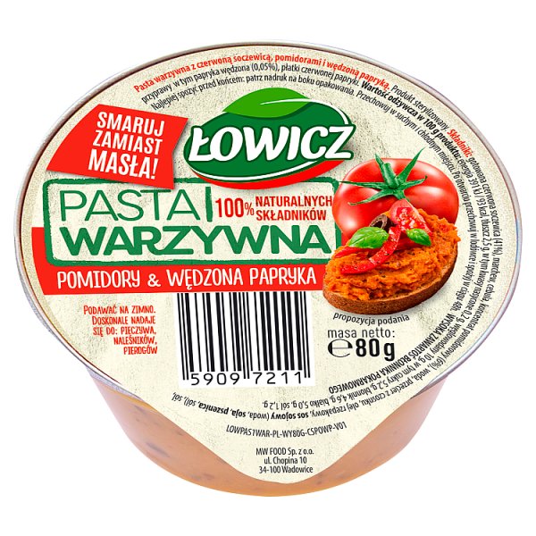 Łowicz Pasta warzywna pomidory &amp; wędzona papryka 80 g