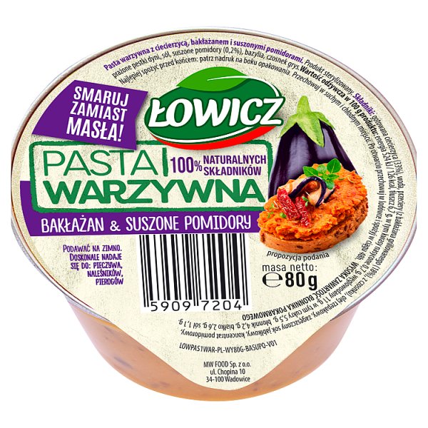 Łowicz Pasta warzywna bakłażan &amp; suszone pomidory 80 g