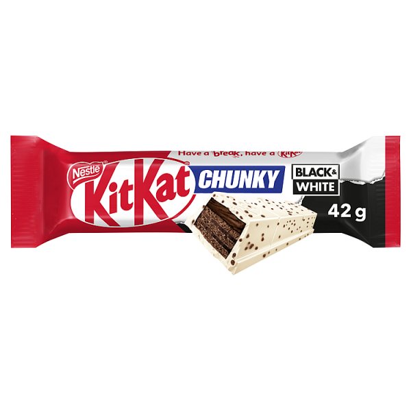 KitKat Chunky Black&amp;White Paluszek waflowy oblany białą polewą z ryżowo-kakaowymi chrupkami 42 g