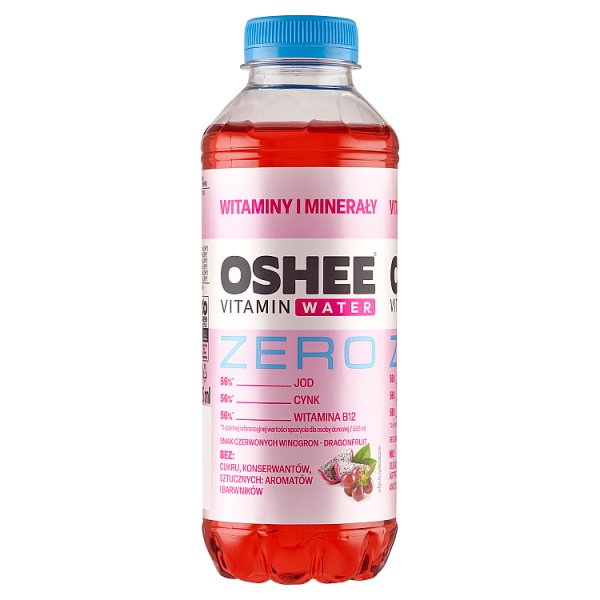 Oshee Vitamin Water Zero Napój niegazowany smak czerwonych winogron-dragonfruit 555 ml