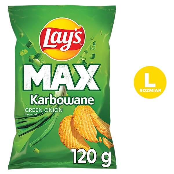 Lay&#039;s Max Chipsy ziemniaczane karbowane o smaku zielonej cebulki 120 g