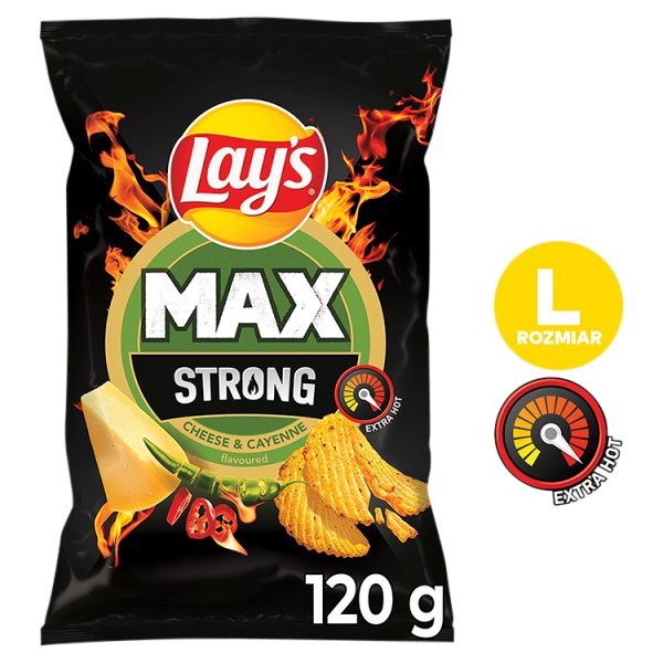 Lay&#039;s Max Strong Chipsy ziemniaczane karbowane o smaku sera i ostrej papryki 120 g