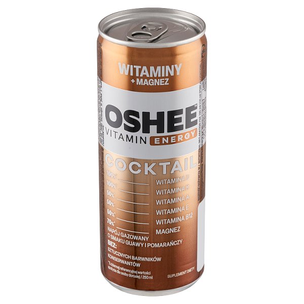 Oshee Vitamin Energy Suplement diety napój gazowany o smaku guavy i pomarańczy 250 ml