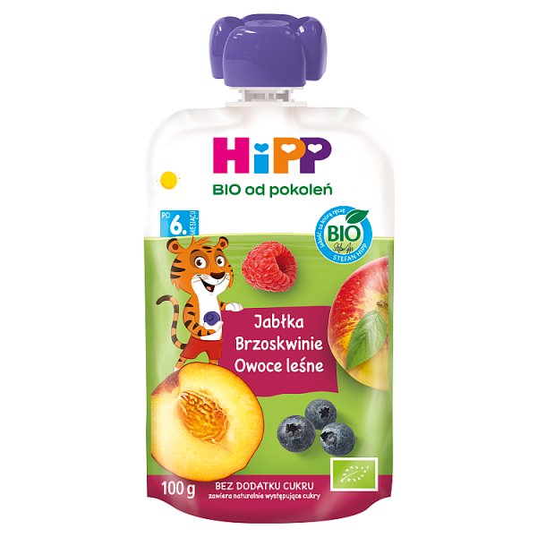 HiPP BIO Mus owocowy jabłka brzoskwinie owoce leśne po 6. miesiącu 100 g