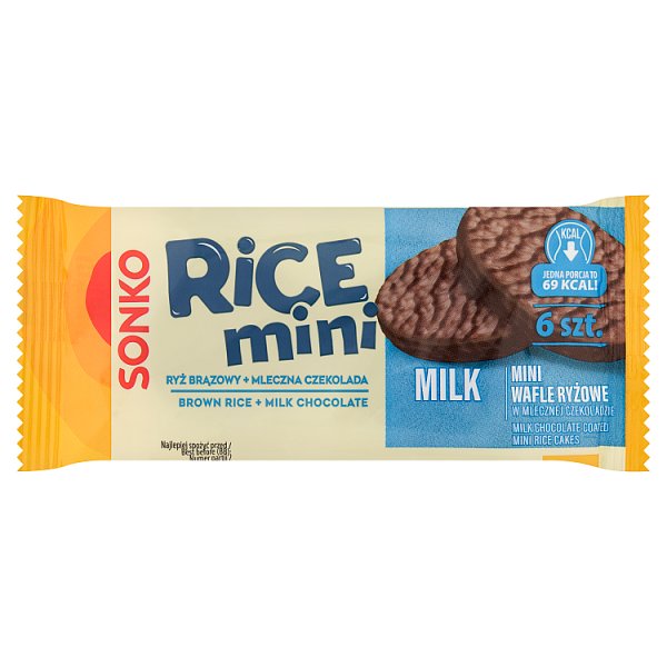 Sonko Rice Mini Milk Mini wafle ryżowe w mlecznej czekoladzie 27 g (6 sztuk)