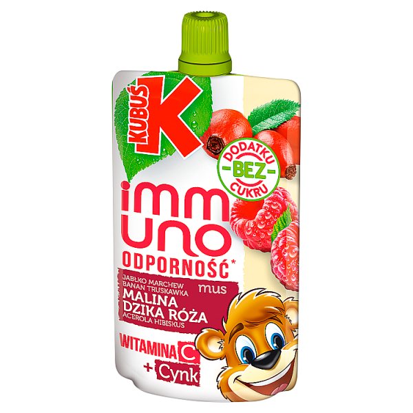 Kubuś Immuno Odporność Mus jabłko marchew banan truskawka malina dzika róża acerola hibiskus 100 g