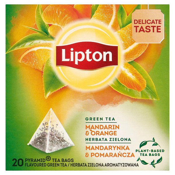 Lipton Herbata zielona aromatyzowana mandarynka &amp; pomarańcza 36 g (20 torebek)