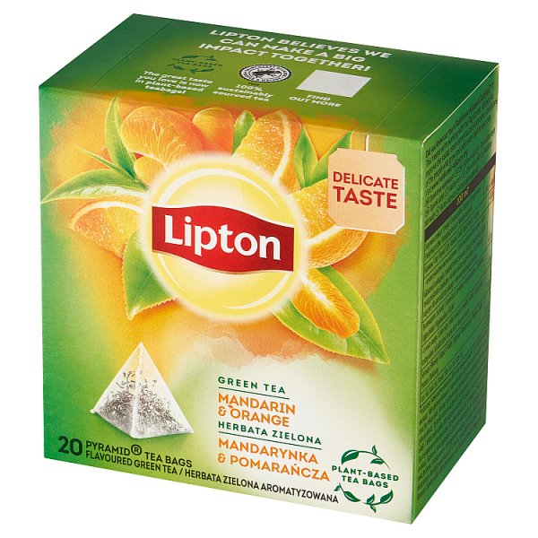 Lipton Herbata zielona aromatyzowana mandarynka &amp; pomarańcza 36 g (20 torebek)