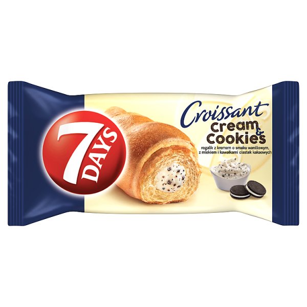 7 Days Cream &amp; Cookies Rogalik z kremem o smaku waniliowym z mlekiem i kawałkami ciastek 60 g