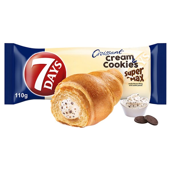 7 Days Cream &amp; Cookies Super Max Rogalik z kremem waniliowym z mlekiem i kawałkami ciastek 110 g