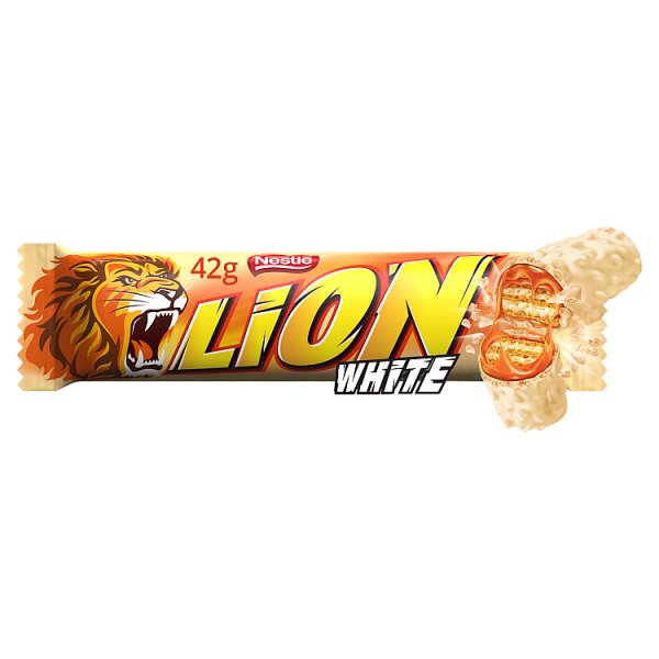 Lion White Nadziewany wafel z karmelem i płatkami pszennymi w białej polewie 42 g