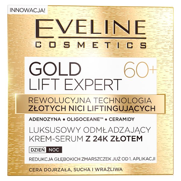 Eveline cosmetics Gold Lift Expert  Luksusowy odmładzajacy krem- serum 24k złotem, d/n, 60+