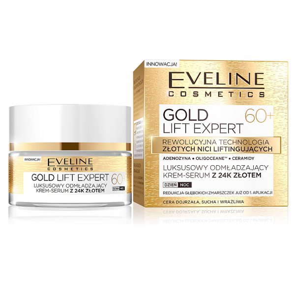 Eveline cosmetics Gold Lift Expert  Luksusowy odmładzajacy krem- serum 24k złotem, d/n, 60+