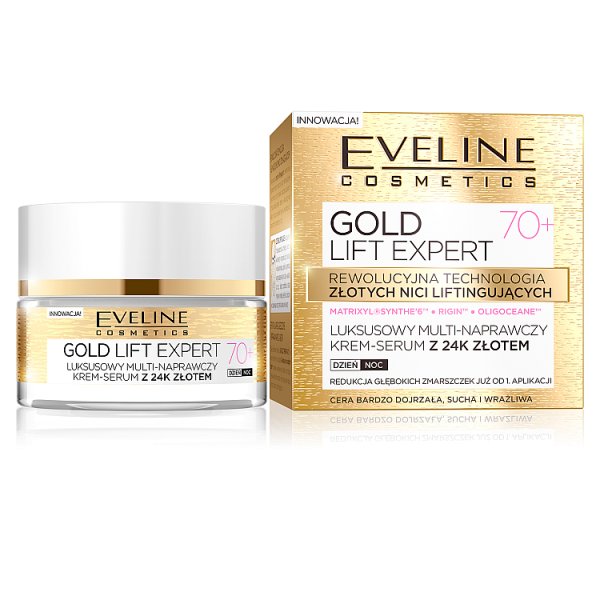 Eveline cosmetics Gold Lift Expert  Luksusowy multi-naprawczy krem-serum z 24 złotem, 70+