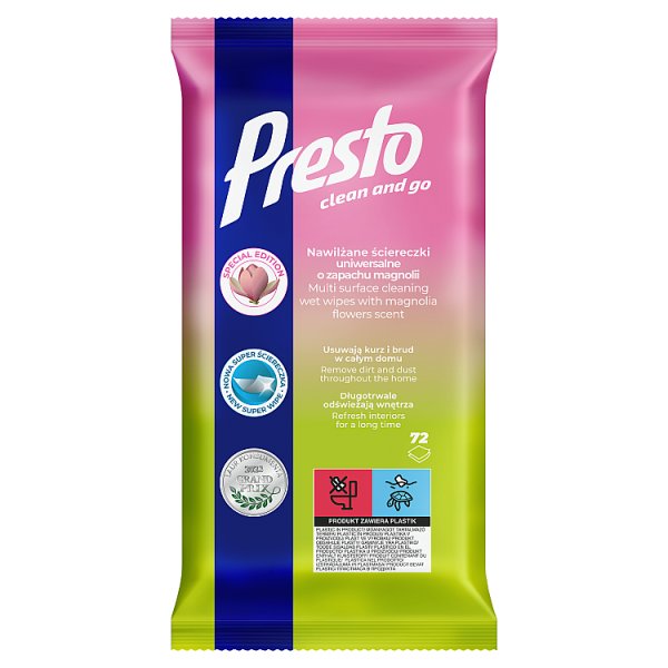 Presto Nawilżane ściereczki uniwersalne o zapachu magnolii 72 sztuki