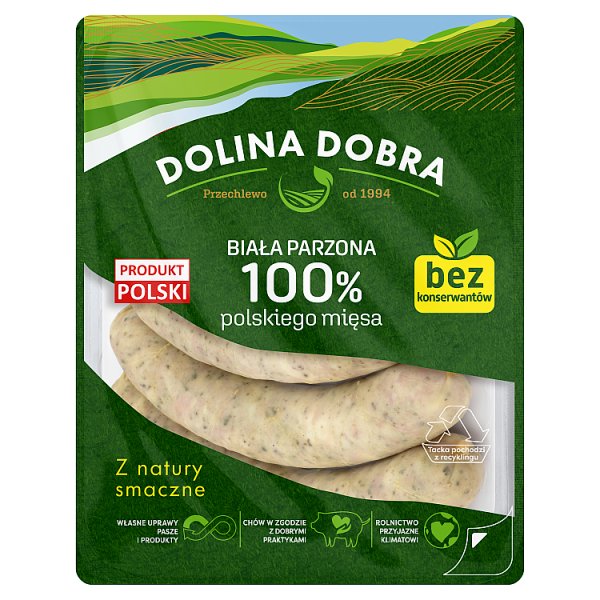 Dolina Dobra Kiełbasa biała parzona 100 % polskiego mięsa 375 g