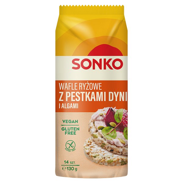 Sonko Wafle ryżowe z pestkami dyni i algami morskimi 130 g (14 sztuk)