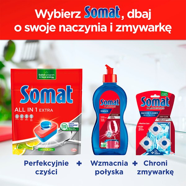 Somat All in 1 Extra Lemon &amp; Lime Tabletki do mycia naczyń w zmywarkach 730,4 g (44 sztuki)