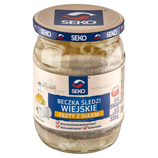 SEKO Beczka śledzi Filety z olejem wiejskim 550 g