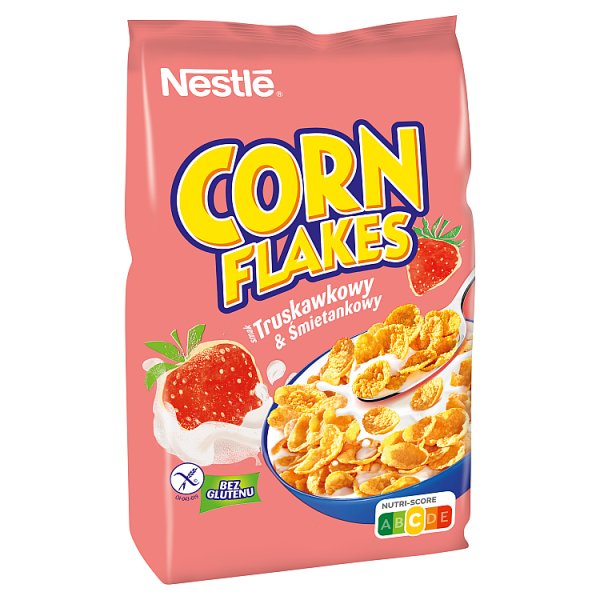 Nestlé Corn Flakes Chrupiące płatki kukurydziane smak truskawkowy &amp; śmietankowy 450 g