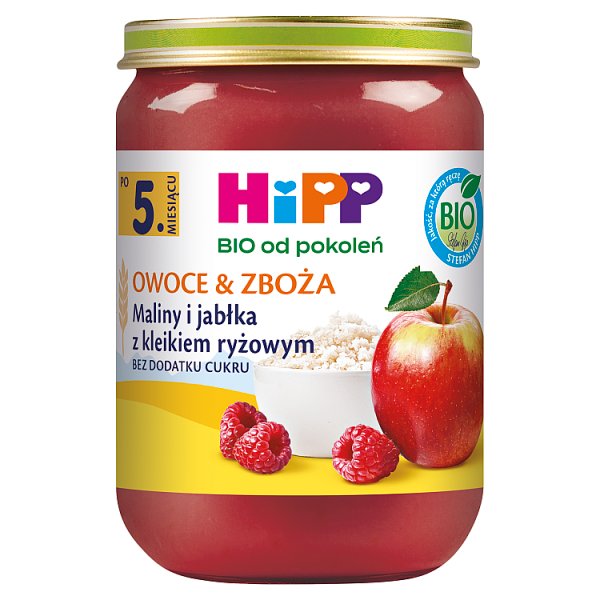HiPP BIO Owoce &amp; Zboża Maliny i jabłka z kleikiem ryżowym po 5. miesiącu 190 g