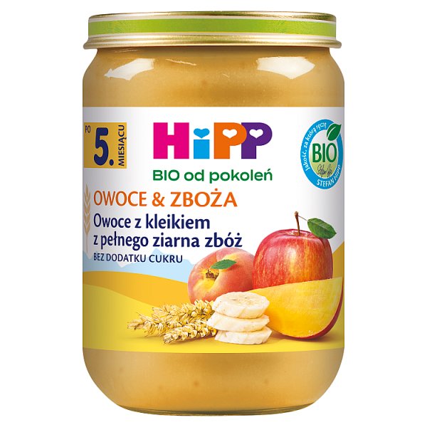 HiPP BIO Owoce &amp; Zboża Owoce z kleikiem z pełnego ziarna zbóż po 5. miesiącu 190 g
