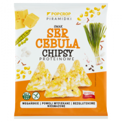 Chipsy Popcrop bezglutenowe zbożowo-proteinowe smak sera cebulki wege 