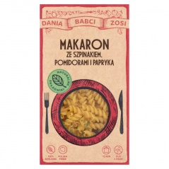 Makaron ze szpinakiem, pomidorami i papryką