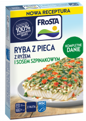 FRoSTA Ryba z pieca z ryżem i sosem szpinakowym	375g