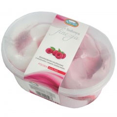Lody lodowa finezja śmietankowo malinowe z malinami i sosem 