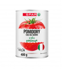 Pomidory Spar całe bez skórki w sosie własnym 