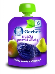 Gerber Deserek w tubce gruszka suszona śliwka po 6 miesiącu 90 g