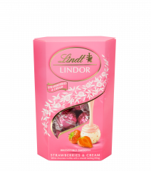 Lindt Lindor Pralinki z białej czekolady z kawałkami truskawek 200 g