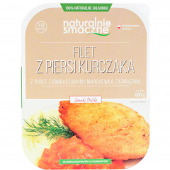 Danie naturalnie smaczne filet z kurczaka z puree i marchewką 
