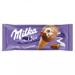 Milka Lody o smaku waniliowym z kawałkami mlecznej czekolady w rożku 
